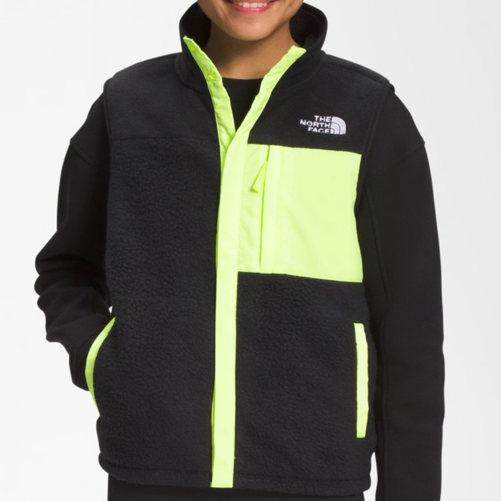 The North Face XL teen boys Sherpa zip mashup vest fleece black neon